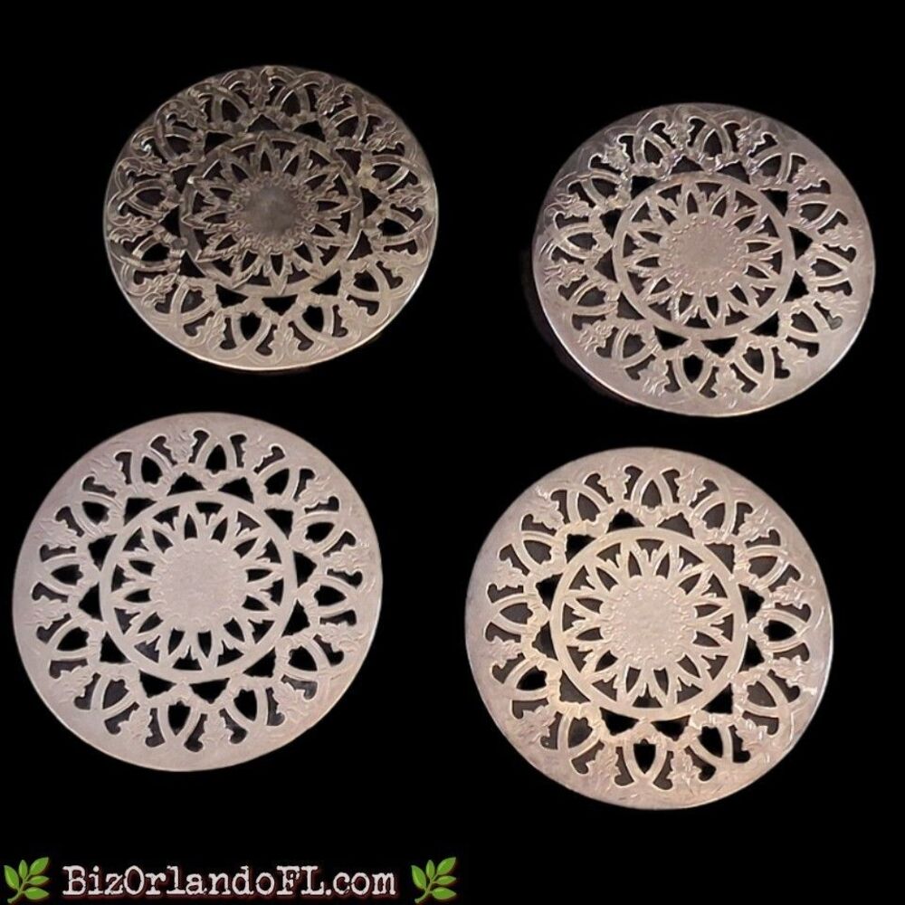 VINTAGE: EALES 1779 Silverplate & Glass Trivets Italy (Set of 4)